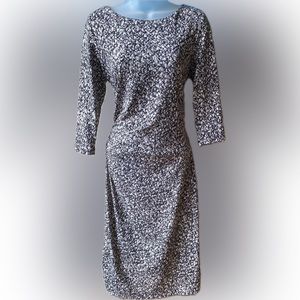 L. McLaughlin Womens Small Textured Print Sheath Midi Dress 3/4 Sleeve